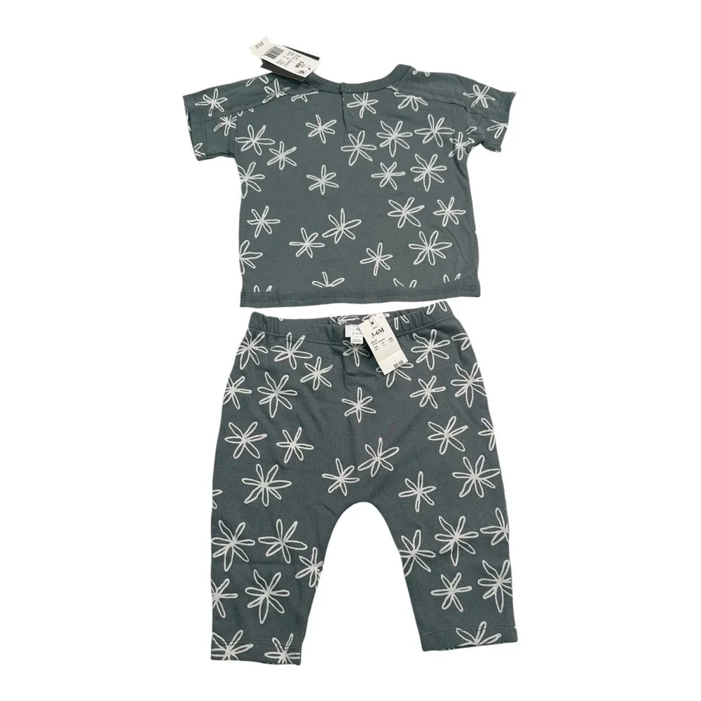 GRAYSON Mini Gray Blue Floral‎ T-Shirt & Pants Set - Size 3-6M - NWT