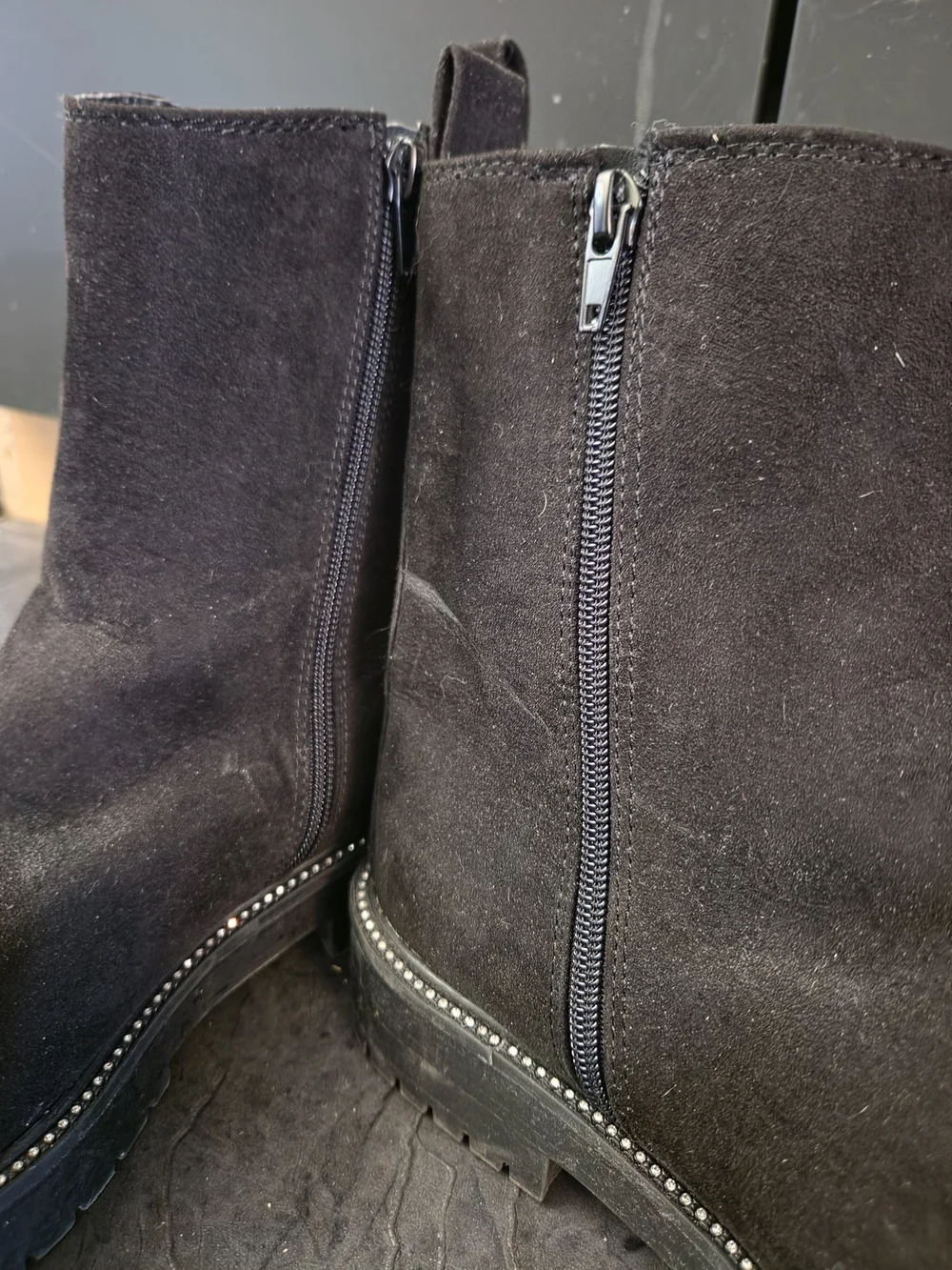 Black Suede Zip Chelsea Boots