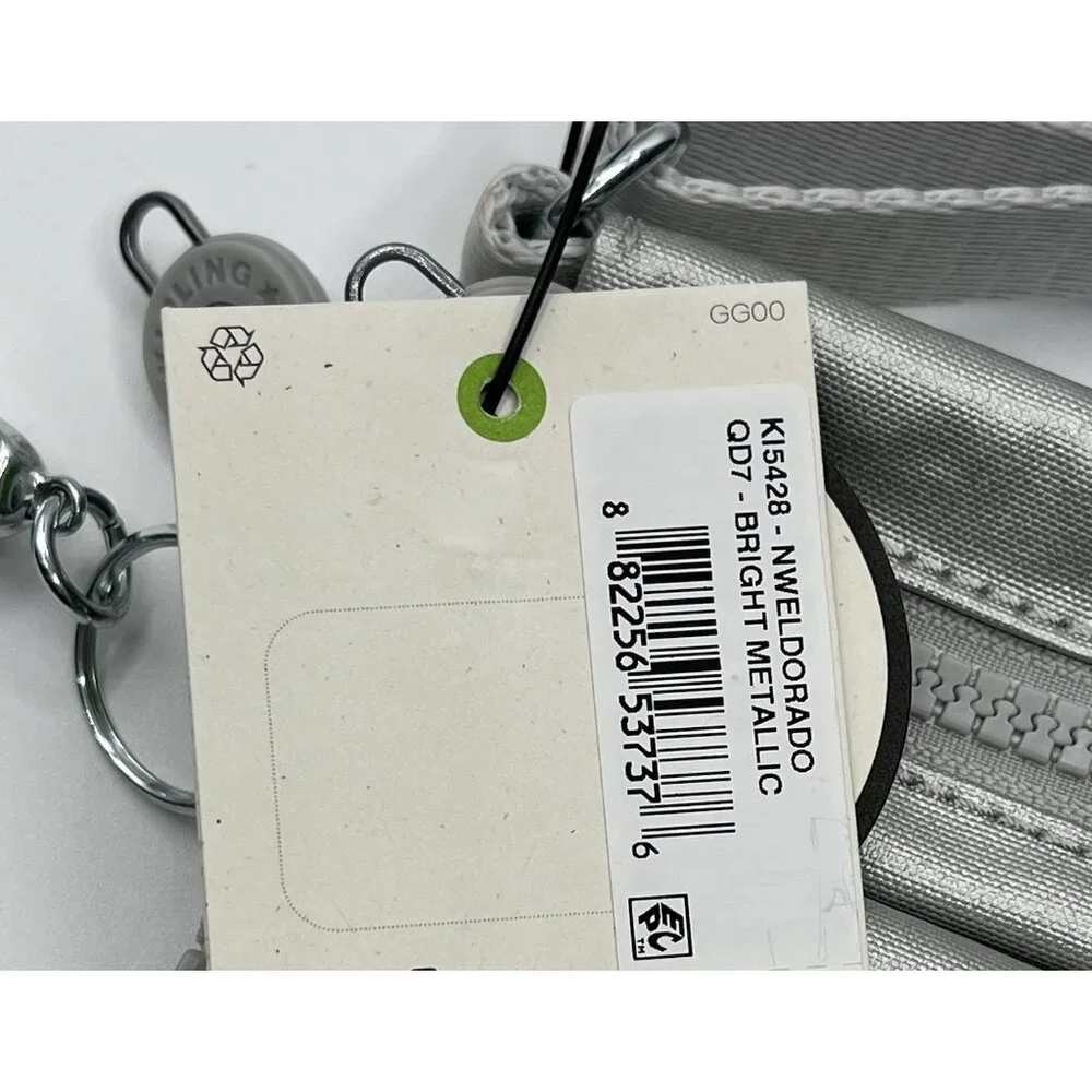 Kipling‎ Eldorado Mini Crossbody Silver Bright Metallic Bag Monkey charm