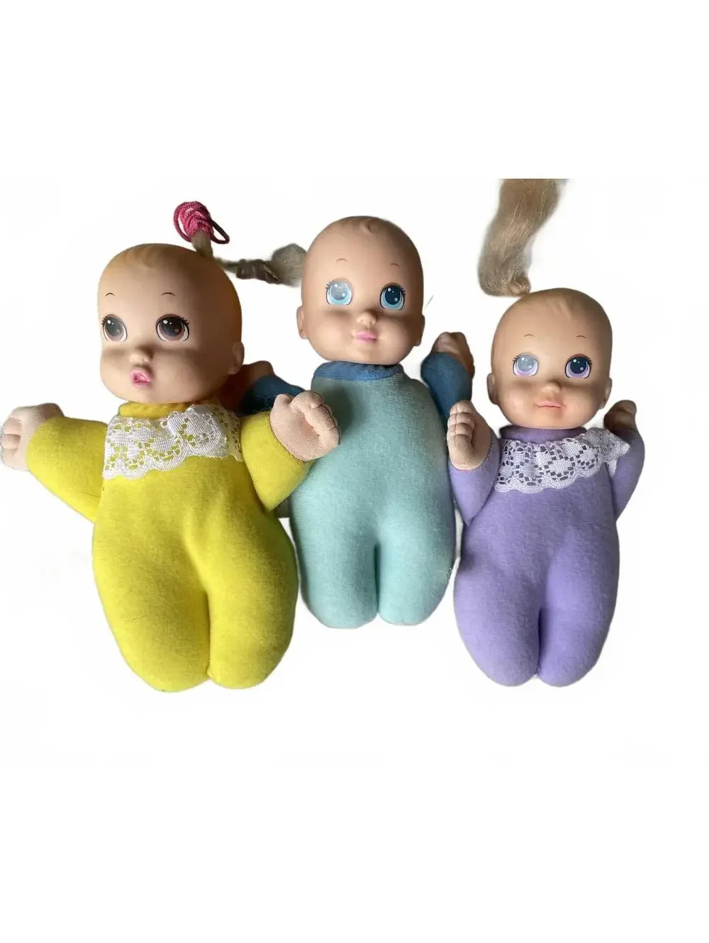 Vintage 1994 Tyco Bundle Babies Plush Doll Set of 3 Purple Blue Yellow