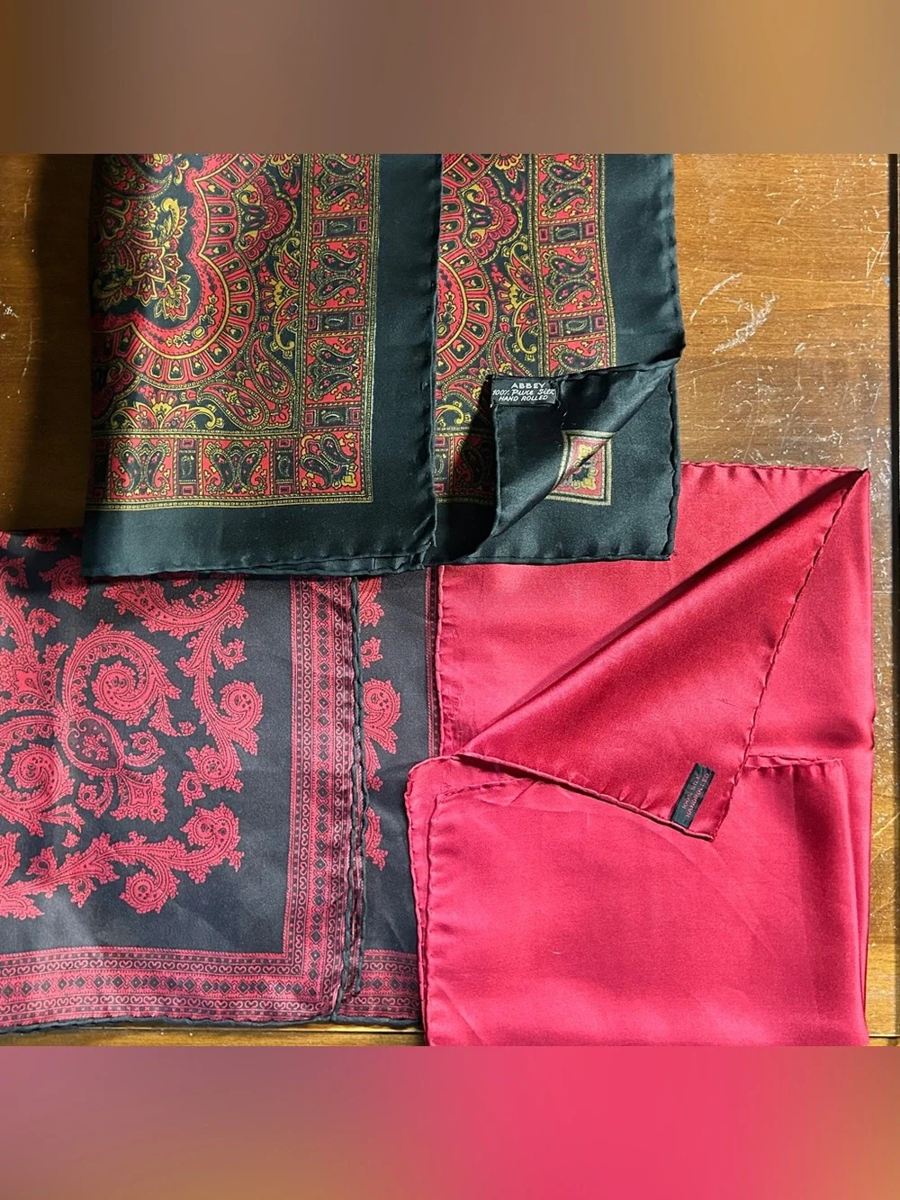100% Silk Pocket Squares Set in Red and Black Vintage