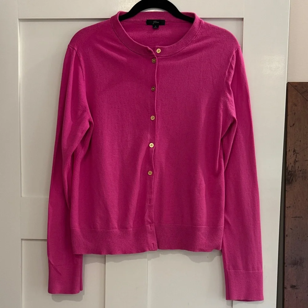 J.Crew Magenta Button-Up Cardigan with Gold Buttons - Women’s Size Large