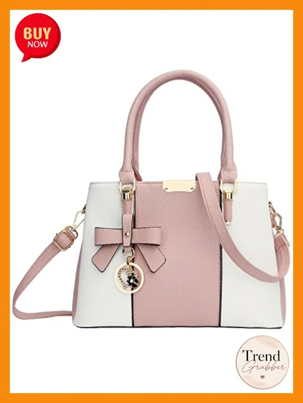Synthetic Leather 3-Compartment Satchel Top Handle Shoulder Bag Lock Gold