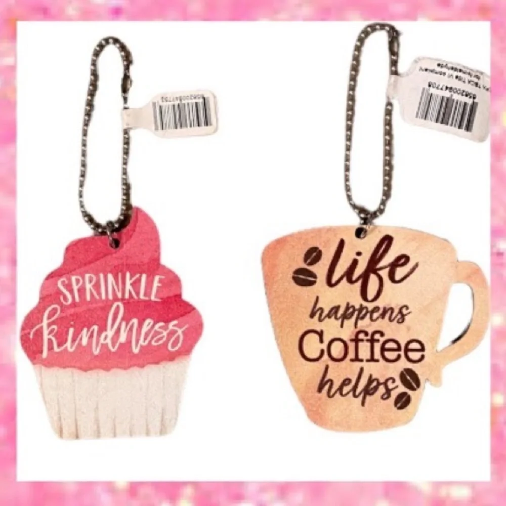 Statement Bag Charms Keychains Retro Life Coffee Cupcakes Set of 2 Whimsical Fun