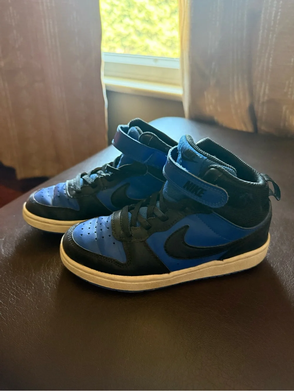 Nike Little Kids 1Y Burough Mid 2 Sneakers in Blue and Black