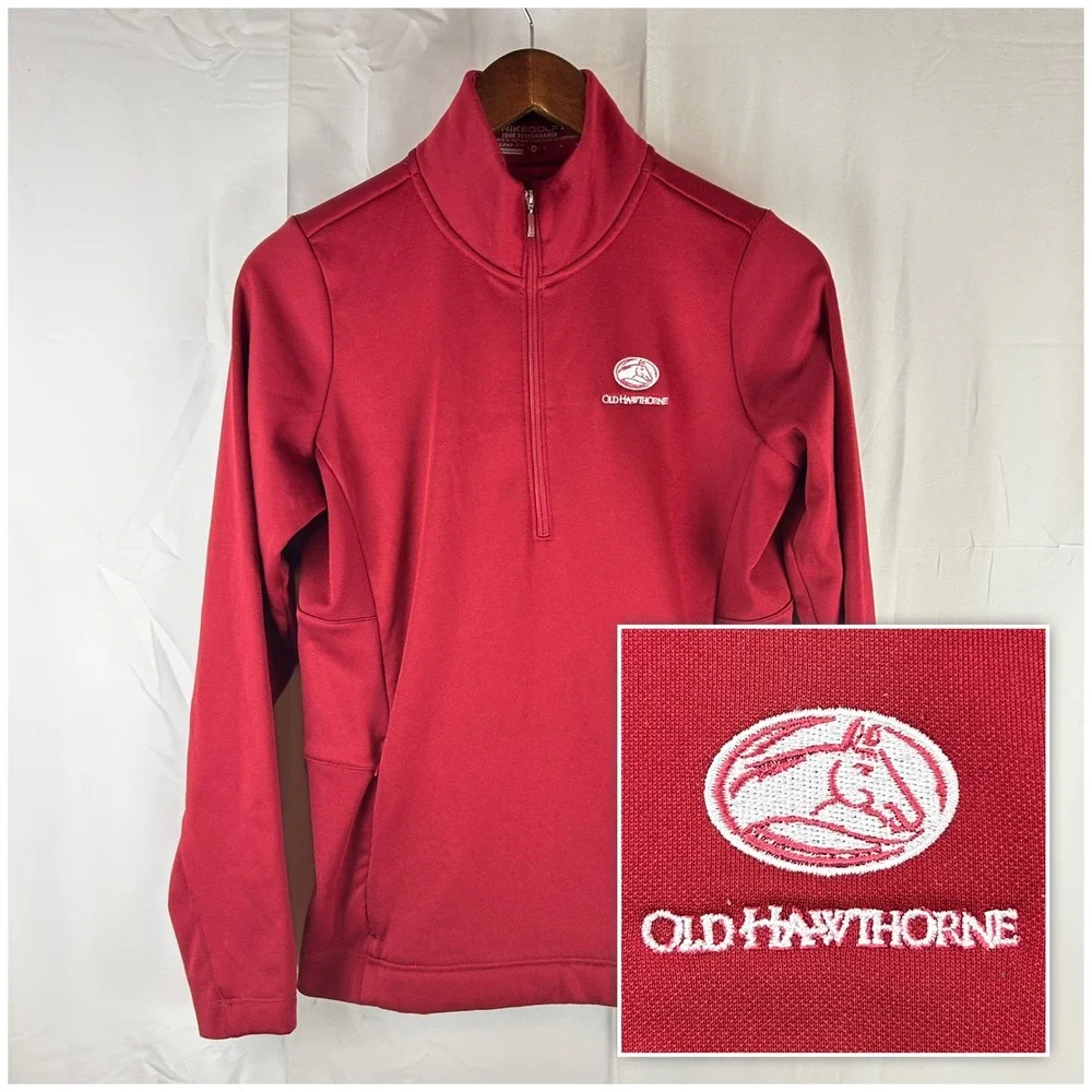 Nike Golf Pullover‎ Womens M Red Therma-FIT Quarter Zip Old Hawthorne 483707-651