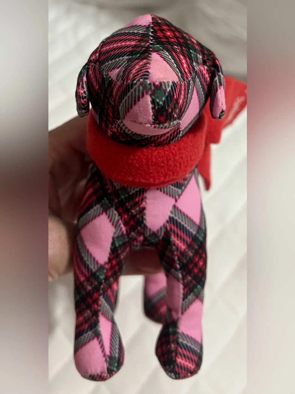 PINK Victoria's Secret Plaid Dog Stuffed Animal Toy with Red Scarf -no tag