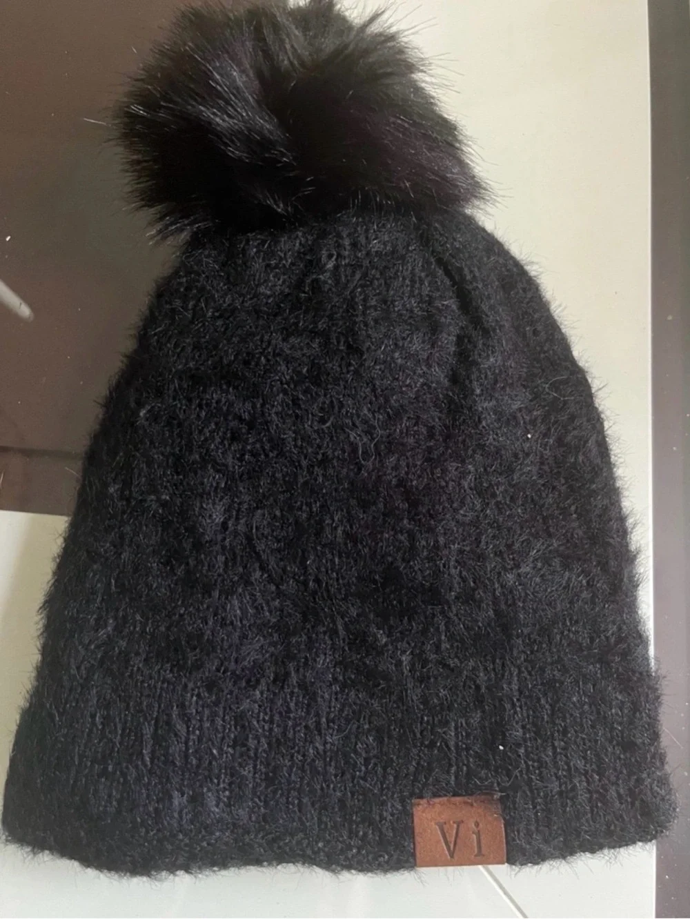 Super Soft Feathered Faux Fur Pom Cuffed Knit Beanie-New
