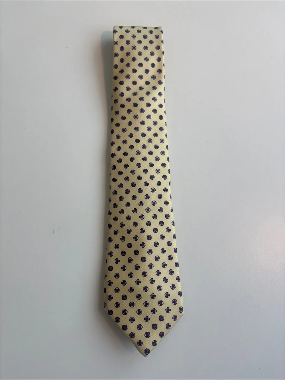 Cream yellow Polka Dot Tie with Navy Accents - Men's Dress Tie -595sku
