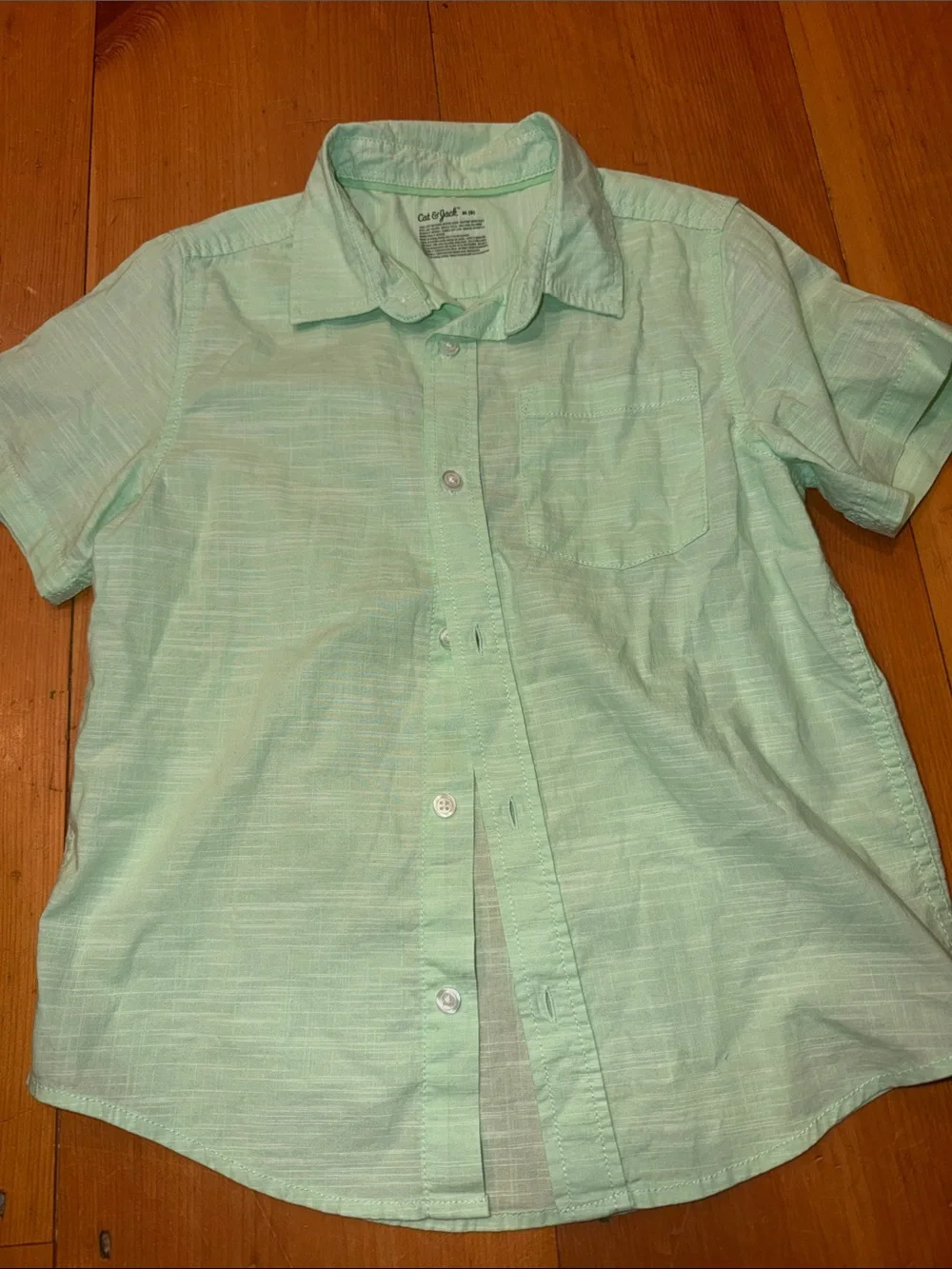 Cat & Jack Mint Green Short-Sleeve Button-Down Shirt Cotton size 8 NWOT