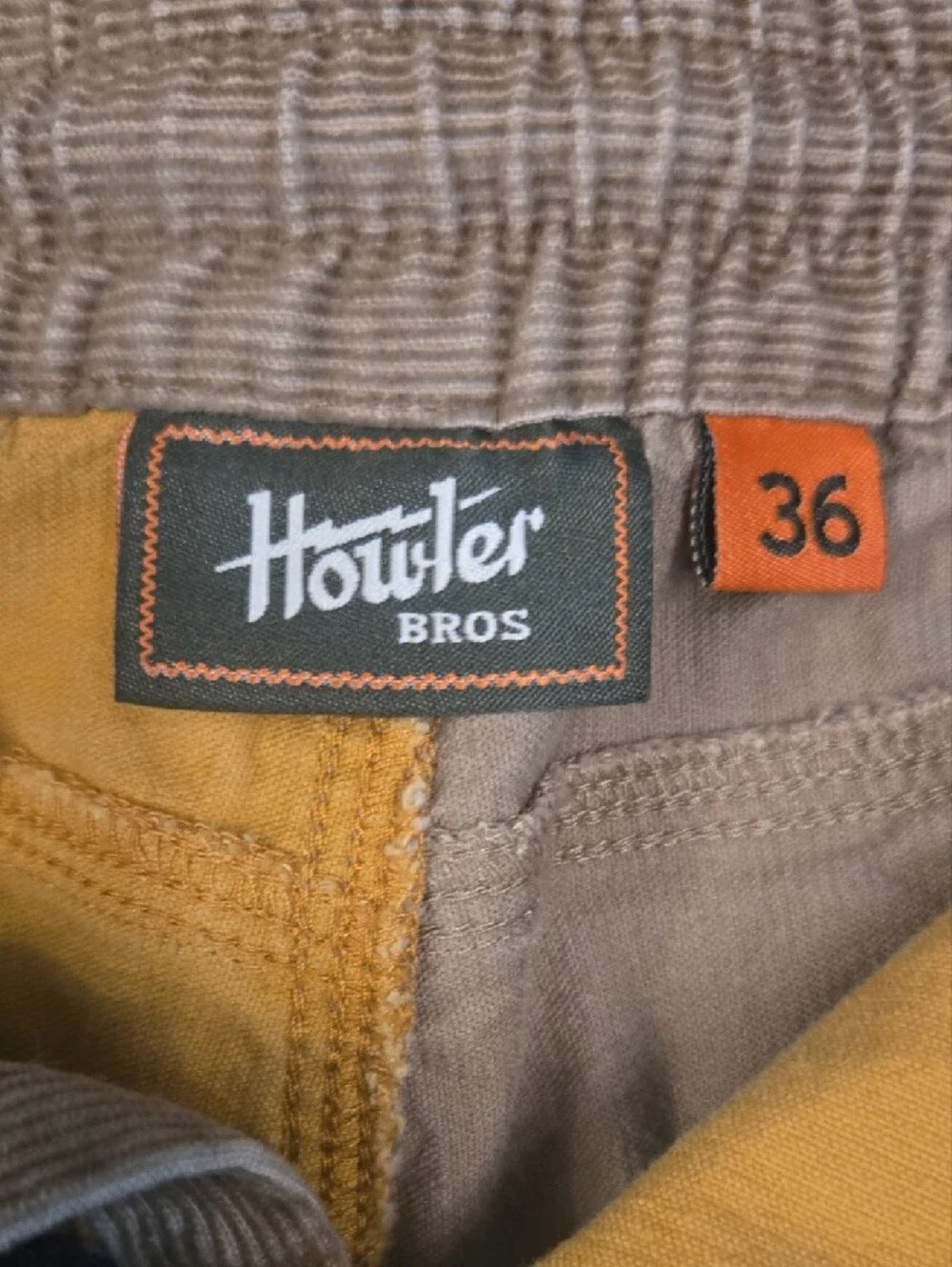 Howler Brothers Two-Tone Corduroy Shorts in Mustard and Taupe