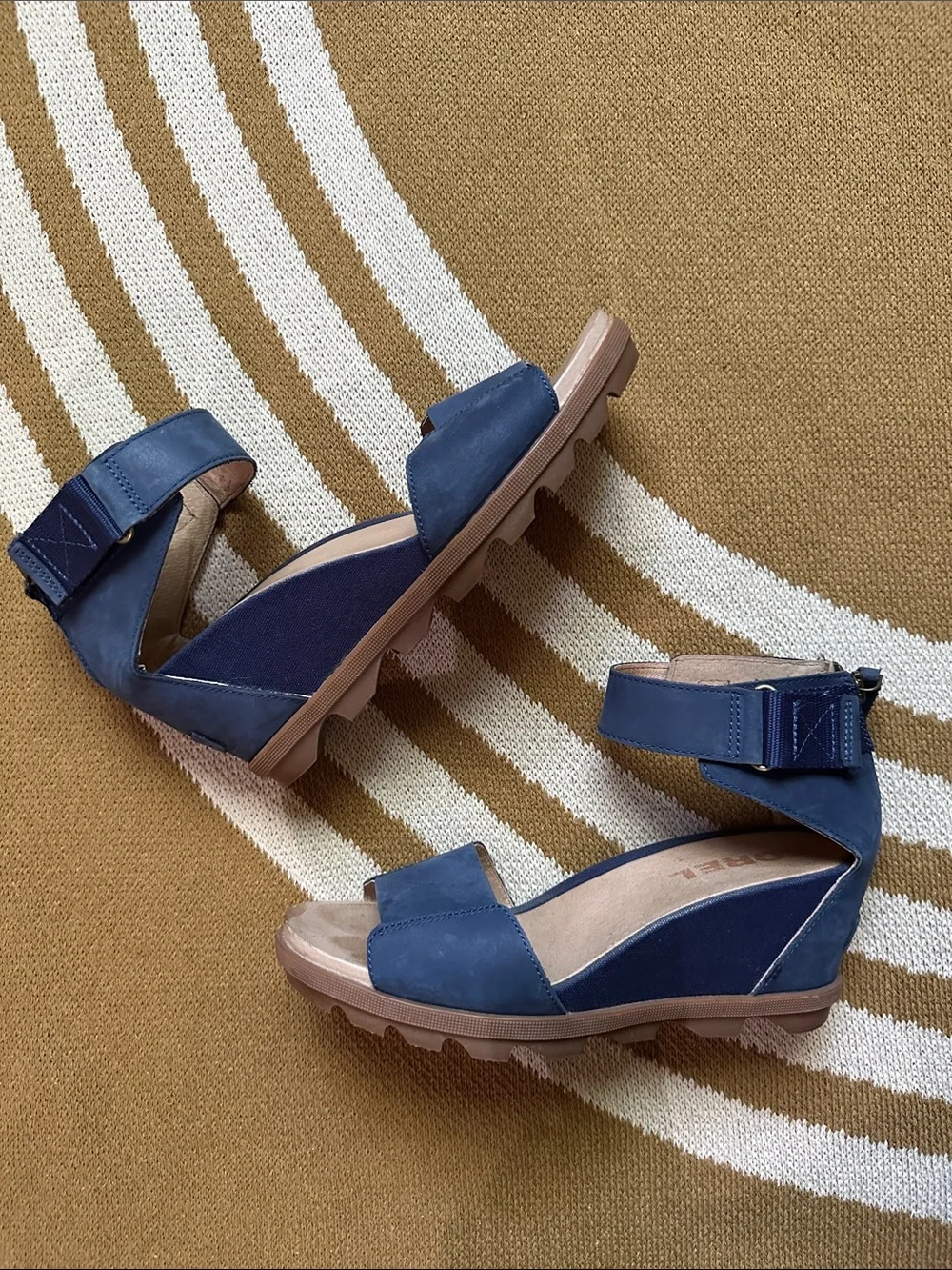 Sorel Women’s Navy Wedge Sandals with Ankle Strap
