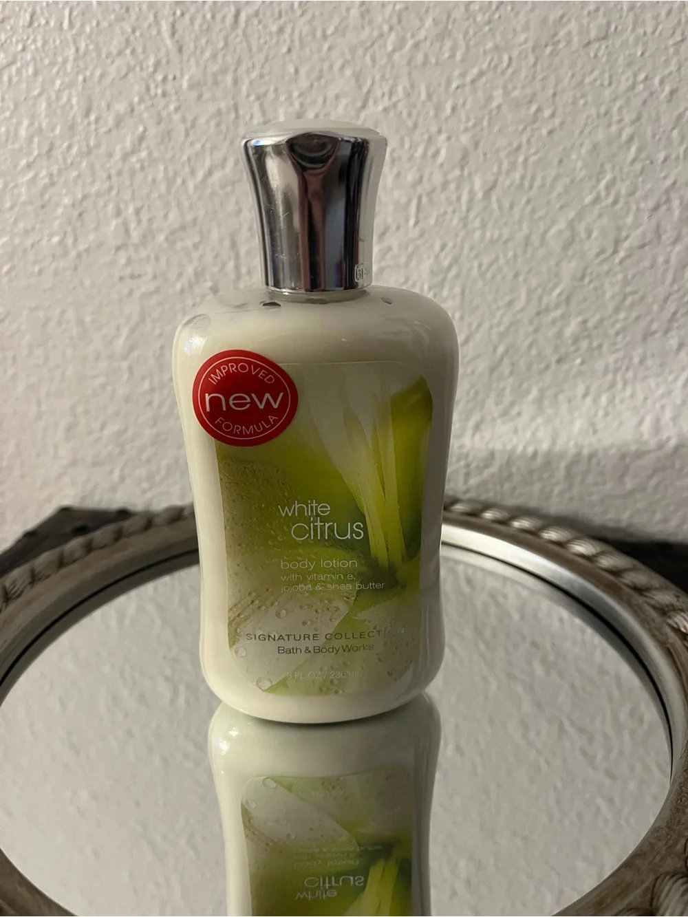 Bath & Body Works White Lotion Bottle with Green Accent