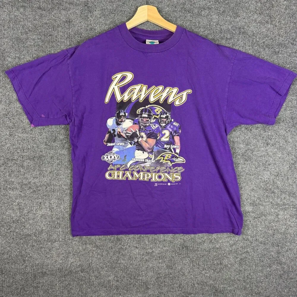Vintage 2001 Baltimore Ravens AFC Champions T Shirt Mens XL Ray Lewis Purple