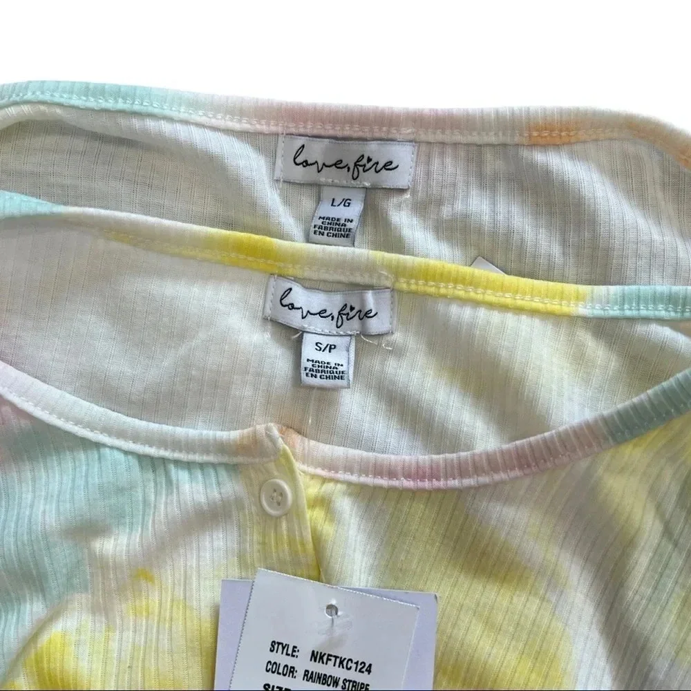 Love Fire Girls Rainbow Stripe Cami Cardigan Set S L