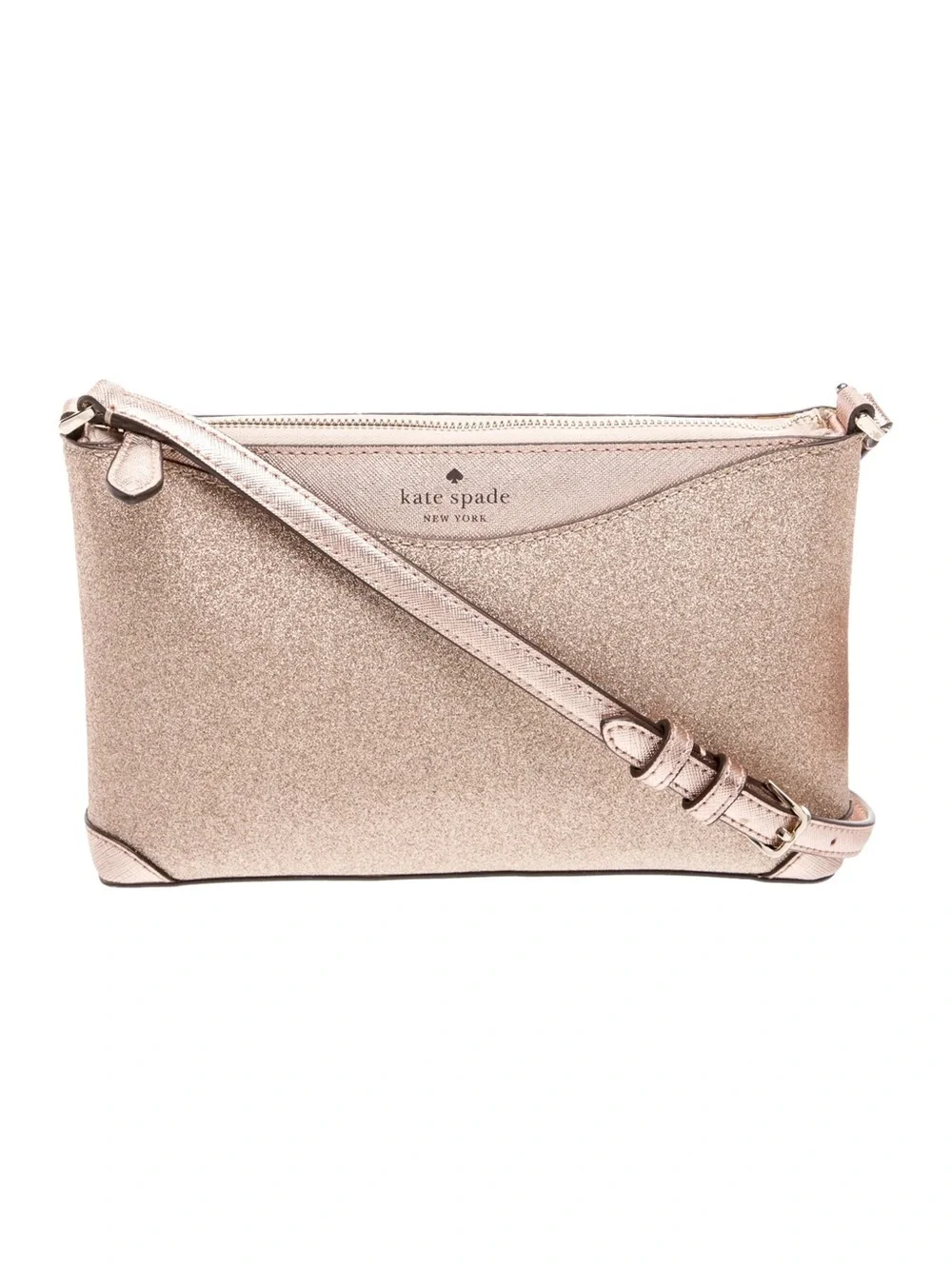 Kate Spade Rose Gold Glitter Fabric Crossbody Purse Bag