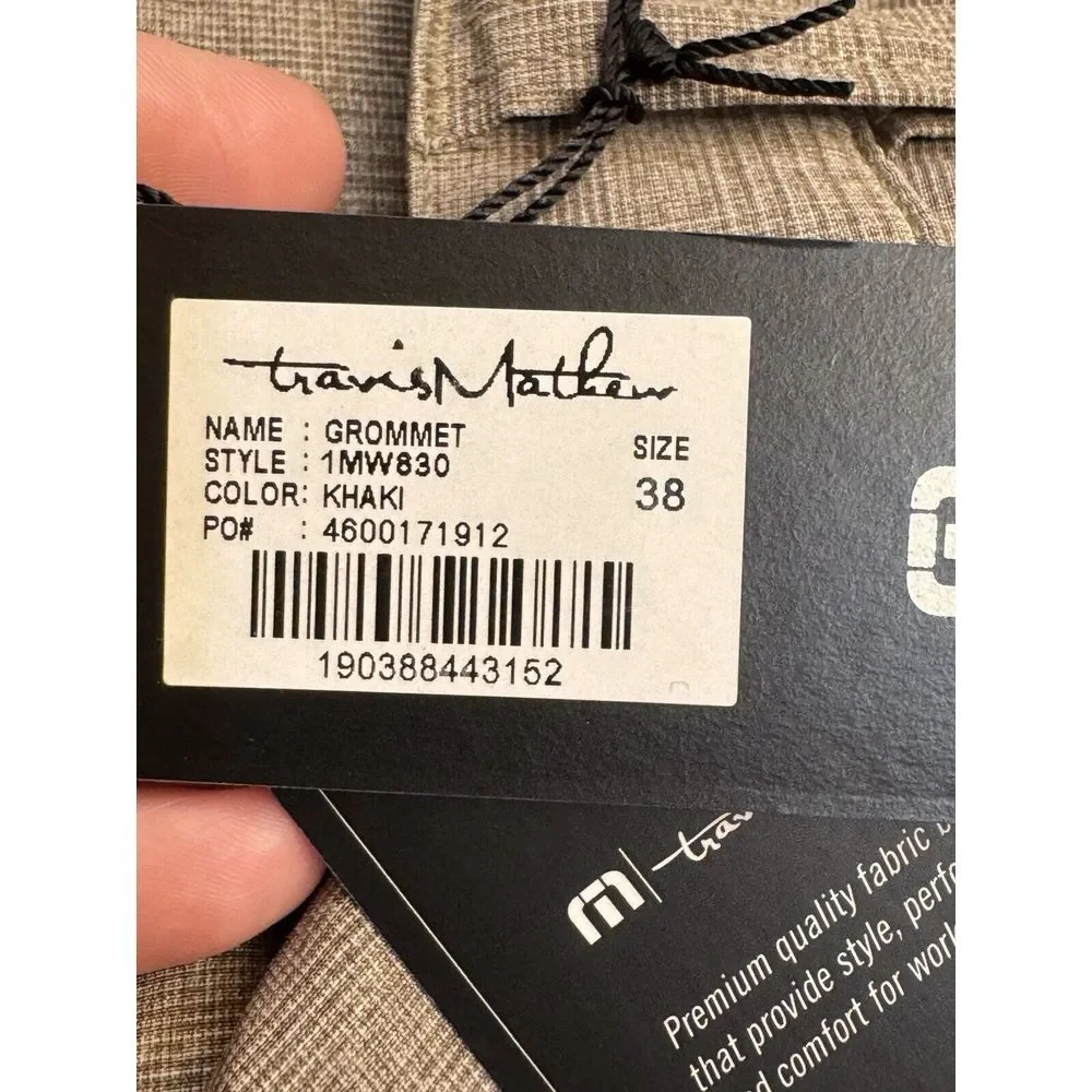 Travis Mathew Grommet Performance Golf Shorts‎ Size 38 Beige Brown Plaid