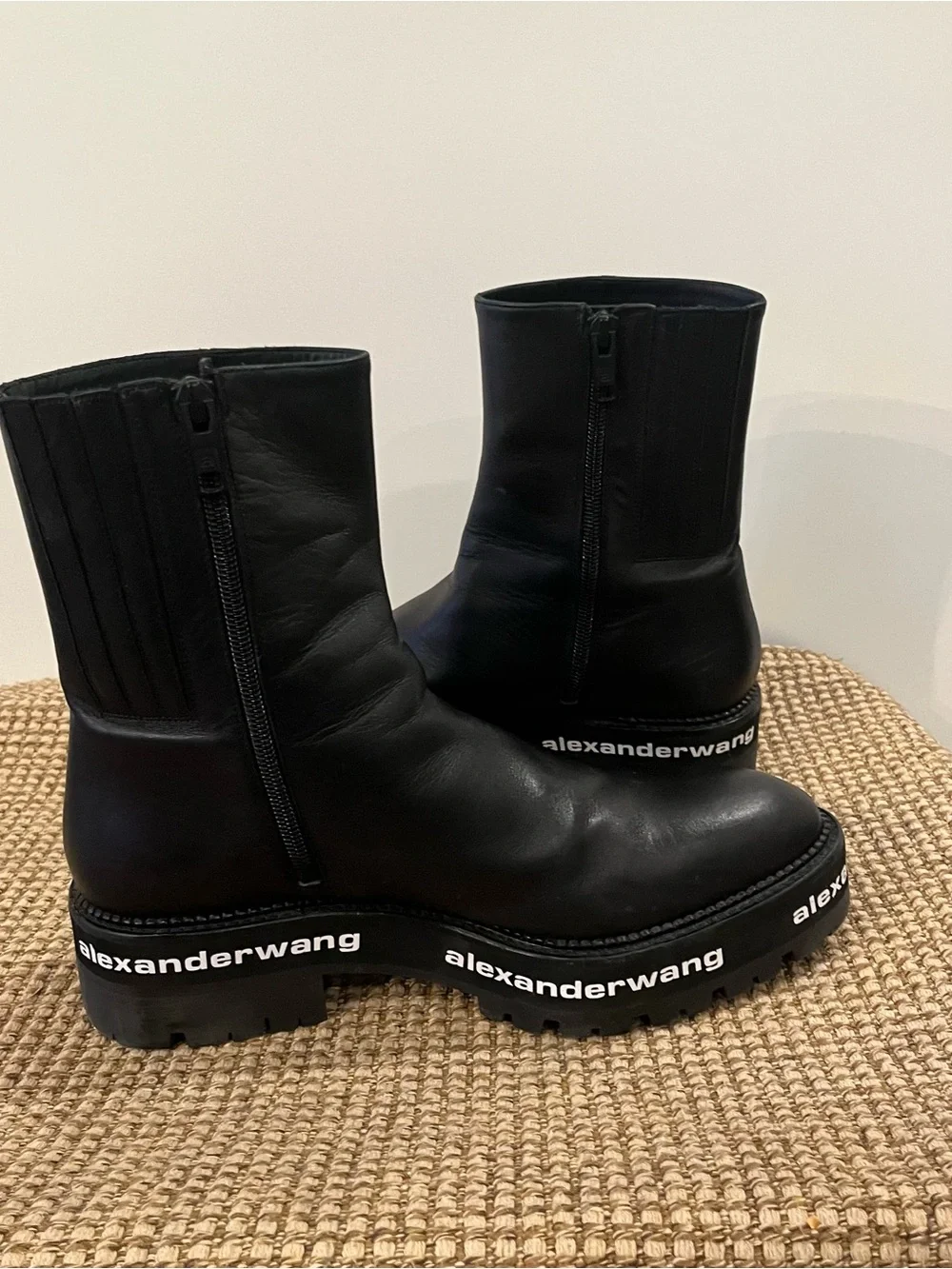 Alexander Wang Sanford Black Chelsea Ankle Boots Lug Logo Platform Size 8