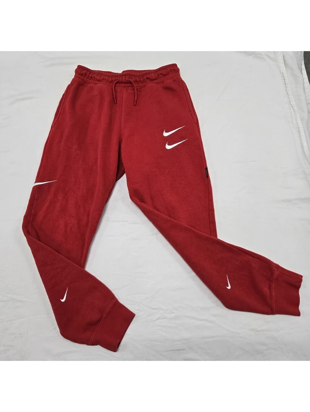 EUC Sz SMALL Nike NSW AllOver Swoosh Fleece Sweatpants University Red CJ4869-657