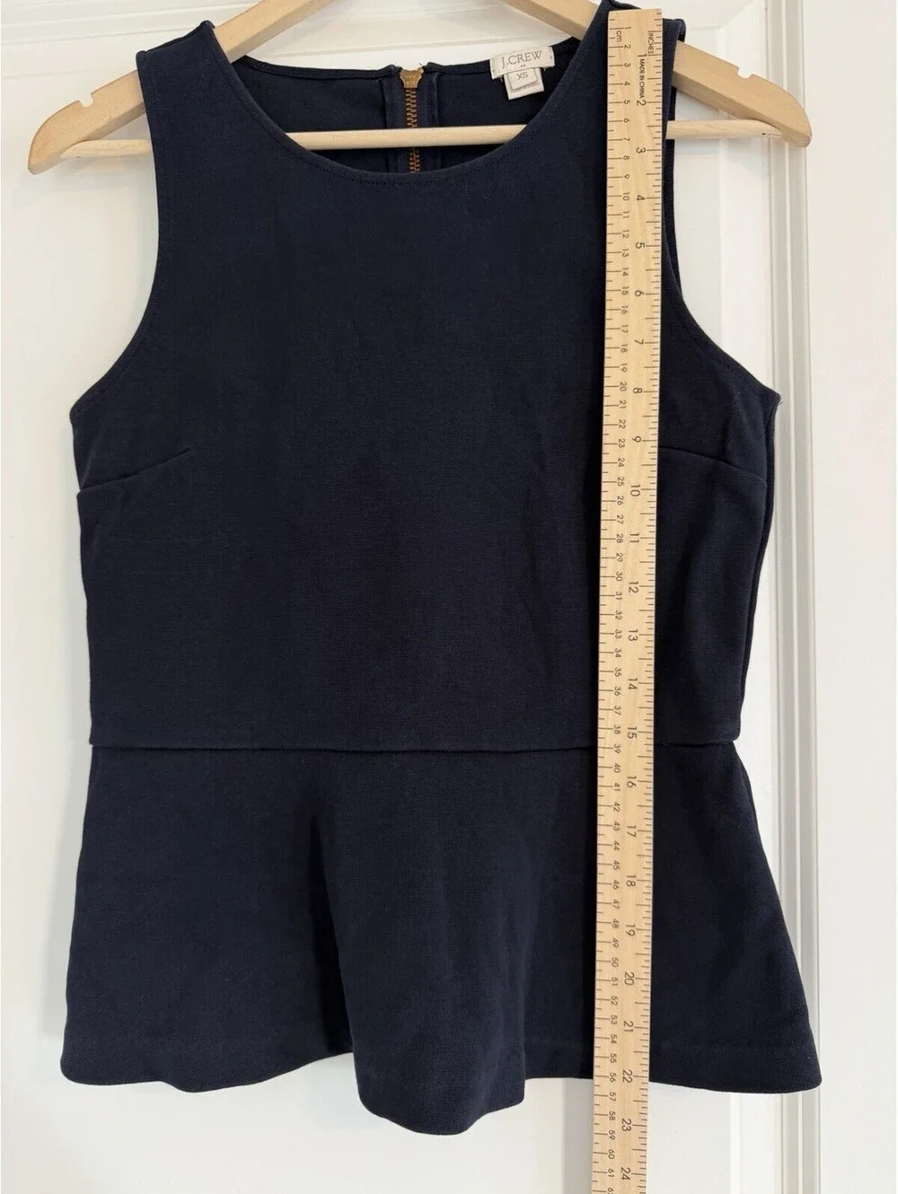 J.Crew Navy Peplum Sleeveless Top with Gold Zip Size XS Chic Preppy Classic