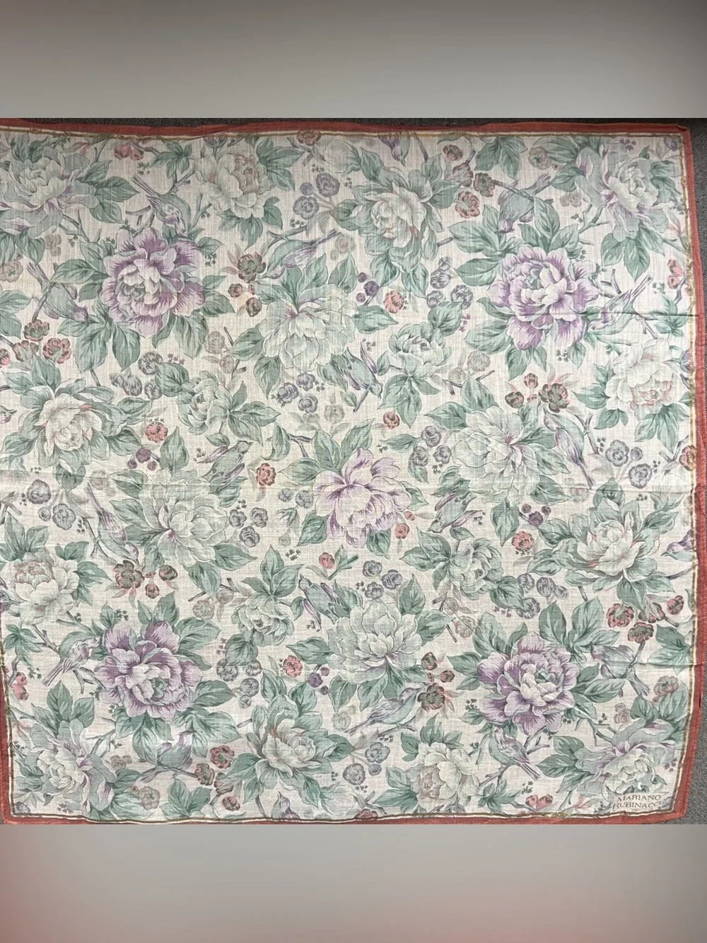 Mariano Rubinacci Floral Print Neckerchief Pocket Square Bandana Earth Tone NWOT