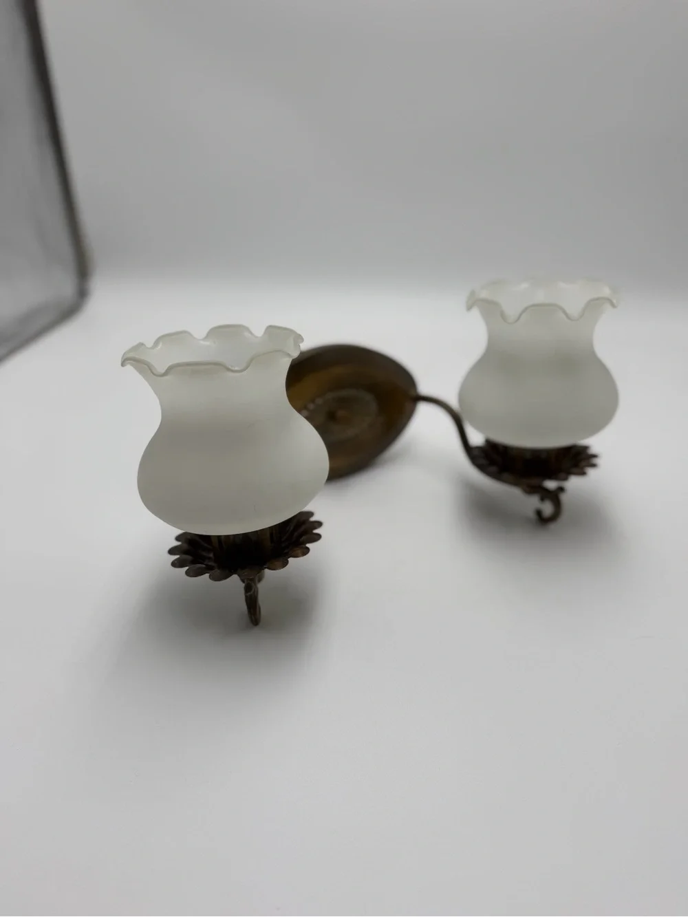 Vintage Lavery & Co. 2 Light Wall Sconce Frosted Tulip Glass Brass Fixture