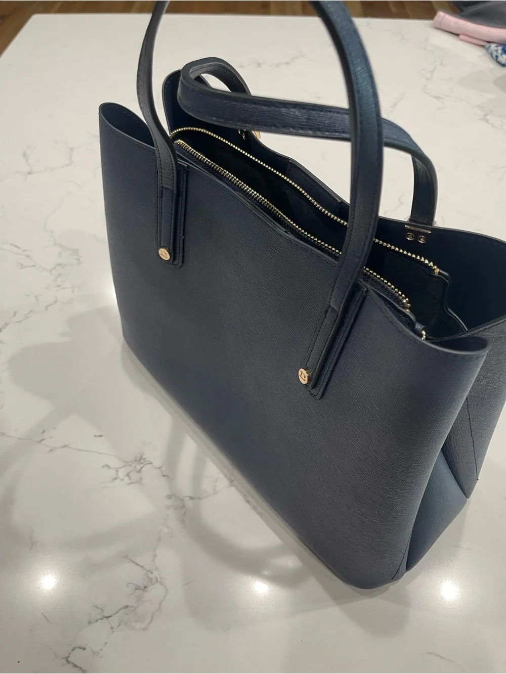 Dune London Navy Tote with Gold Hardware Accents