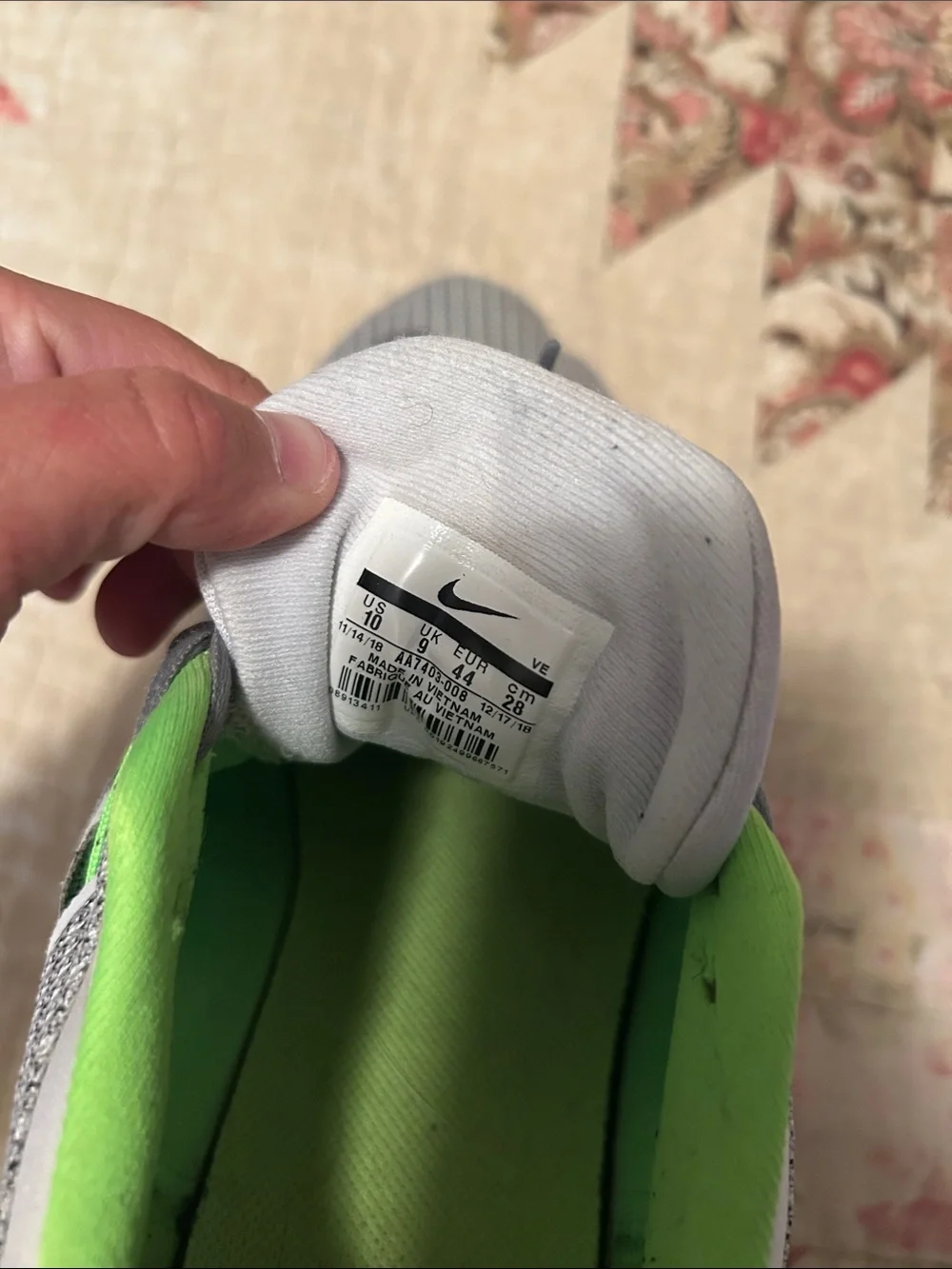 Nike Gray and Green Athletic Running Shoes