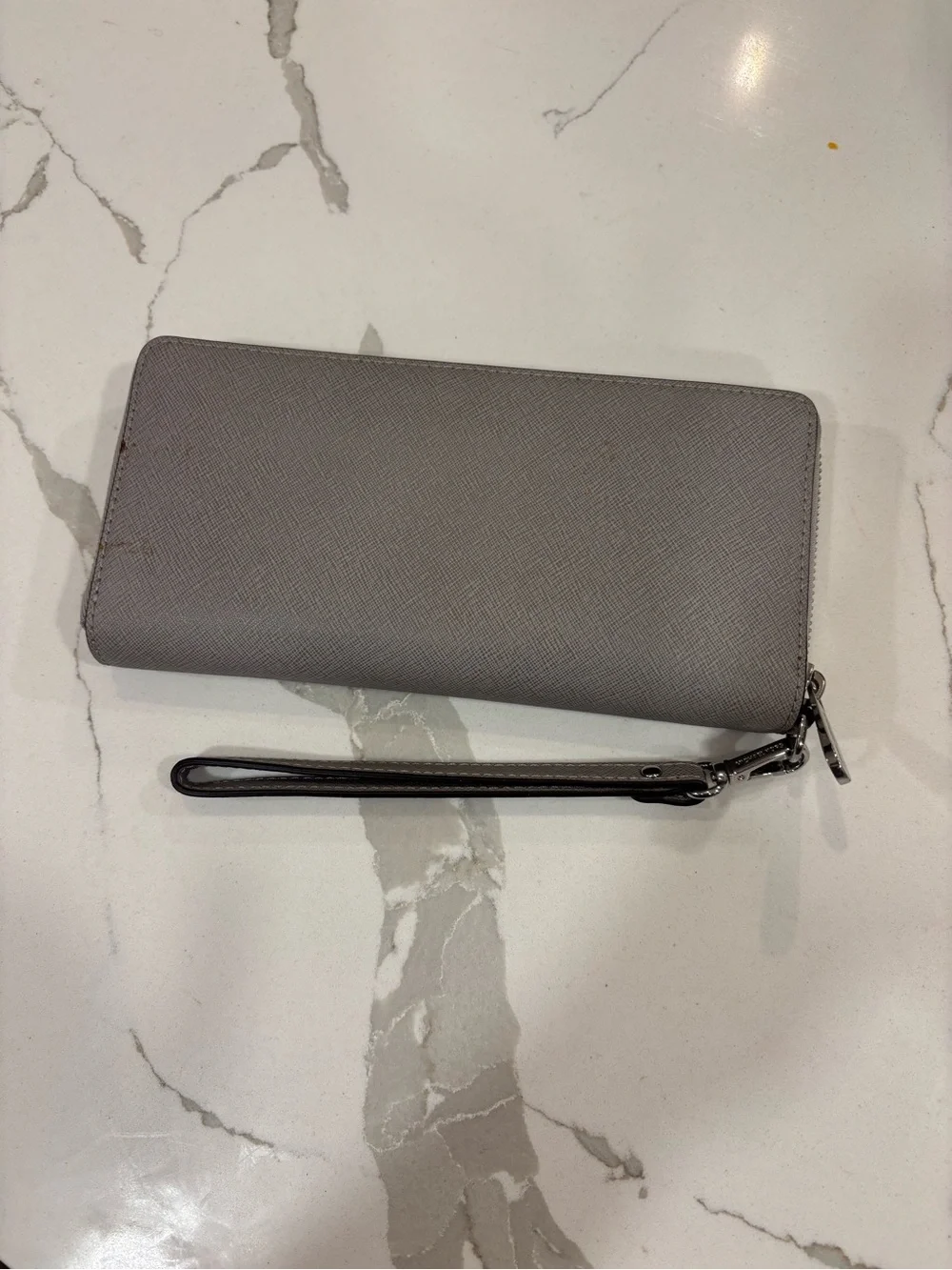 Michael Kors Light Gray Saffiano Zip Wristlet