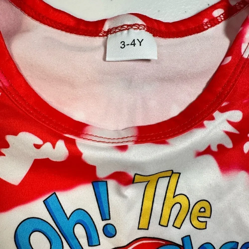 NWT Toddler Girls Red Blue Shorts & Short Sleeve Tee Dress Seuss” - Size 3/4T