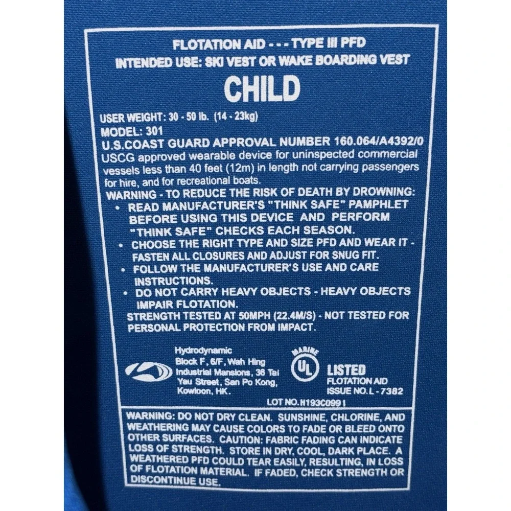 Speedo Child 30-50 Pounds PFD Adjustable Life Vest Jacket Coast Guard Approved