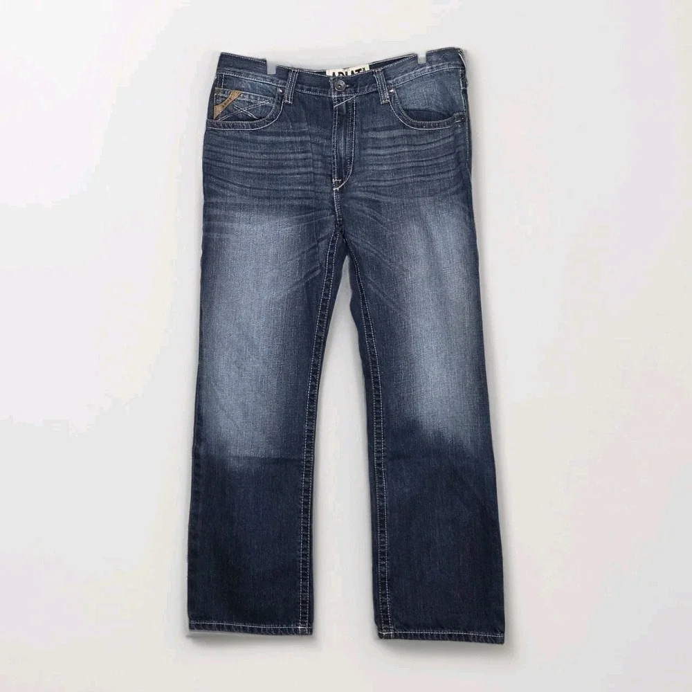 Ariat M2 Relaxed Boot Cut Jeans 35x32 Blue Denim Western Whiskered Ranch Wear