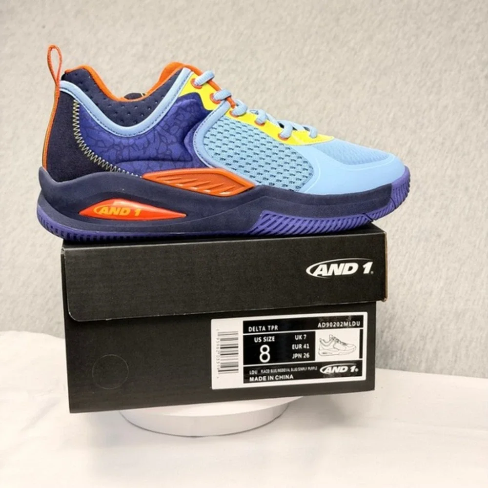 AND1 Delta‎ TPR Basketball Shoes Blue Purple Orange AD90202MLDU Mens Size 8 NEW