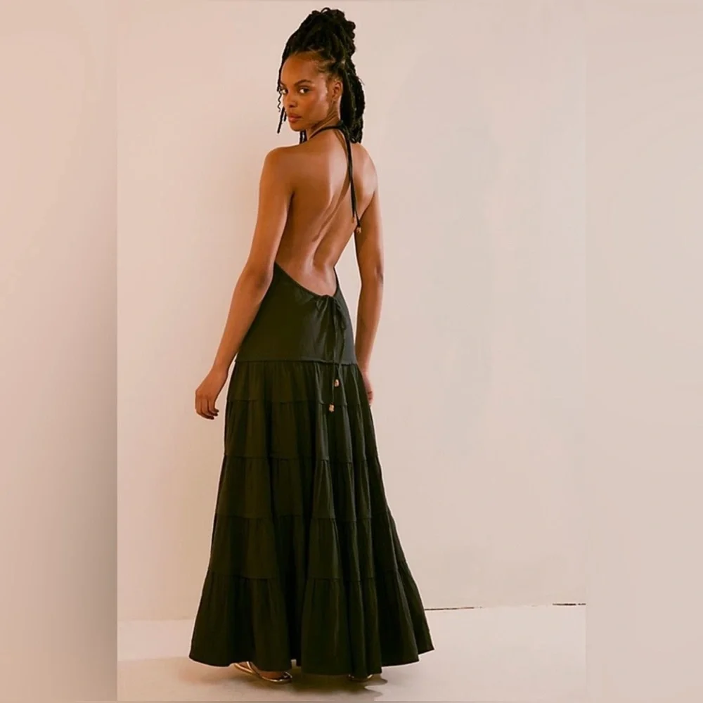 NWT Free People Somewhere Sunny Maxi Dress Drop Waist Open Back Size XS