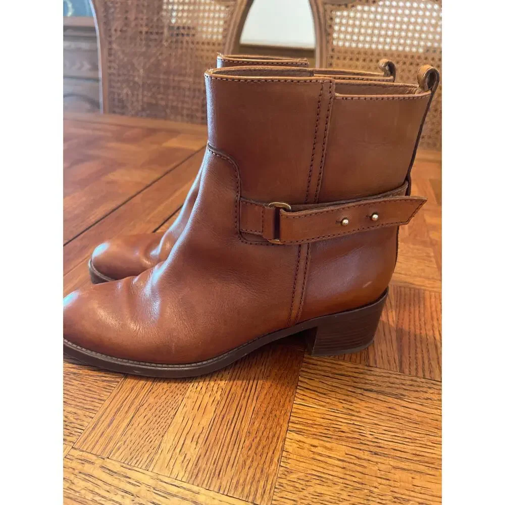 J Crew Parker Leather Moto Ankle Boots Booties Cognac size 8