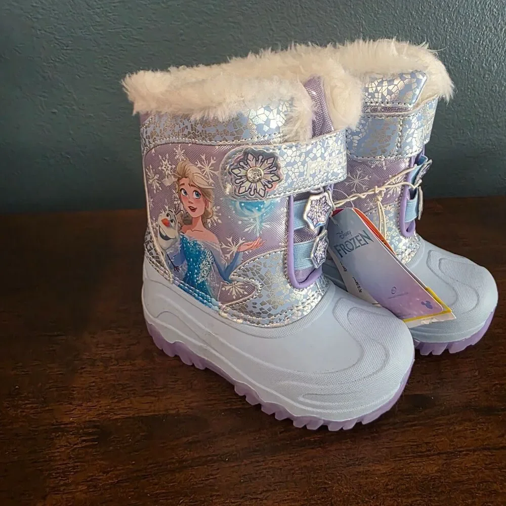 Girls Frozen Disney Winter Boots LIGHT UP Toddler Sz 9 Olaf Anna Elsa NWT
