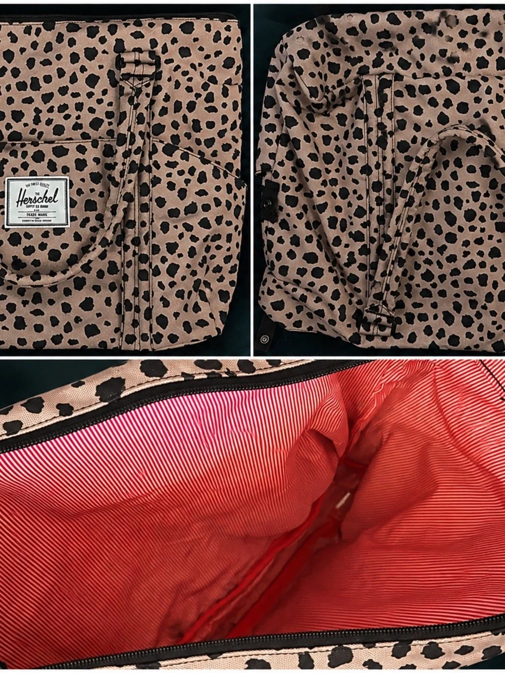 Herschel Supply Company Leopard Print Tote in Tan and Black with Red Lining