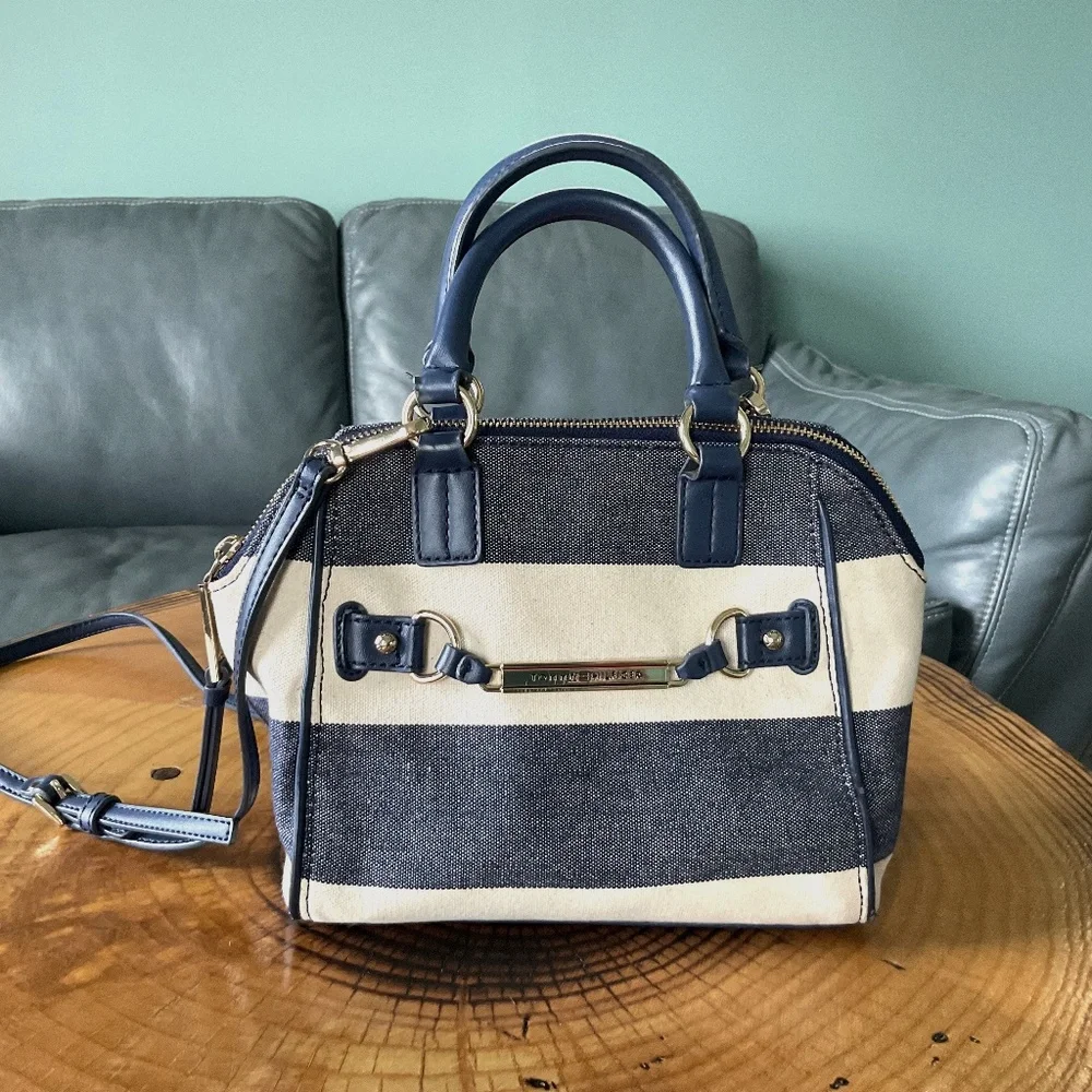 Tommy Hilfiger Fabric Handbag Navy Blue & White