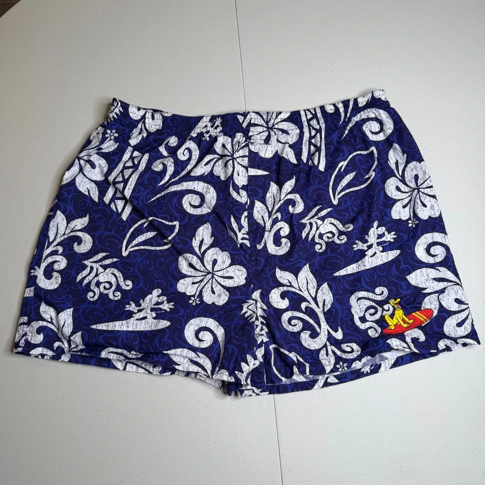 Walt Disney World‎ Pluto Surfing Hibiscus Mens XL Swim Trunks Blue Cotton