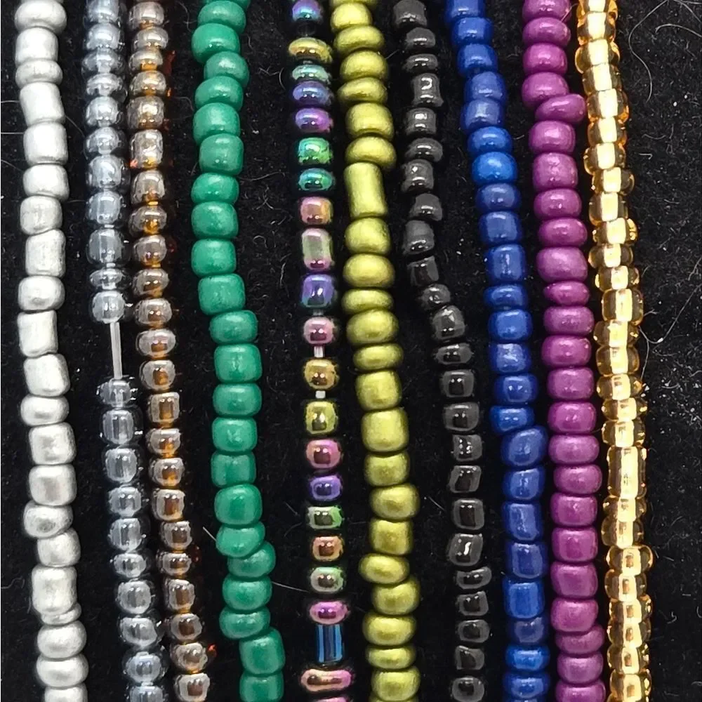 Mixed Metallic Seed Bead Bracelet Set 10 Pack Stretch Stacking Boho Jewelry Set