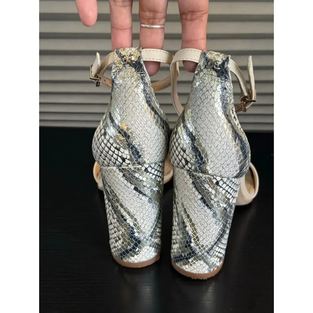 Sam Edelman Yaro Snake Print Block Heel Ankle Strap Sandals Women’s 9