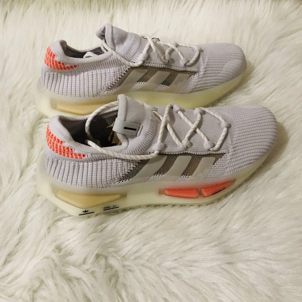 Adidas NMD_S1 W White‎ Orange Tan Primeknit Sneakers HQ4465 Womens 7.5 NEW