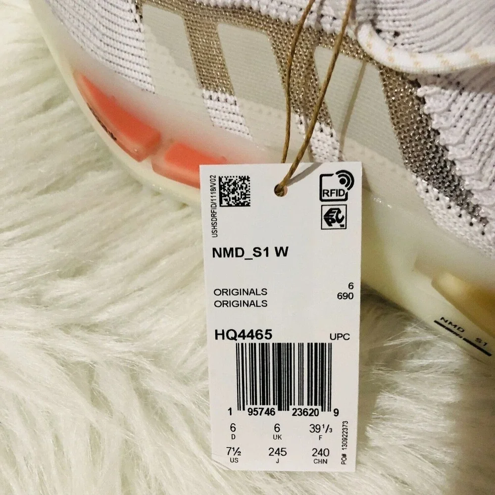 Adidas NMD_S1 W White‎ Orange Tan Primeknit Sneakers HQ4465 Womens 7.5 NEW