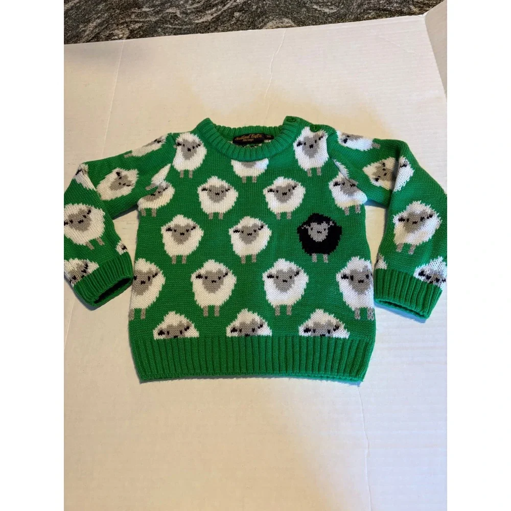 Traditional Craft Heritage Kids GreenSheep Knit Sweater Button Shoulder Size 1/2