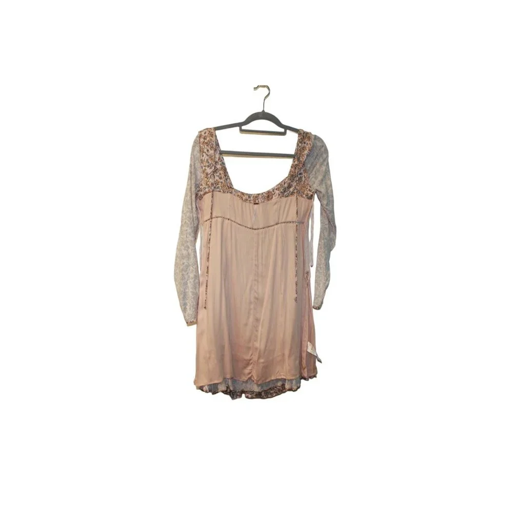 Free People BOHEME MINI DRESS Women Size 8‎ Dress Beige Yellow Floral NWT $128