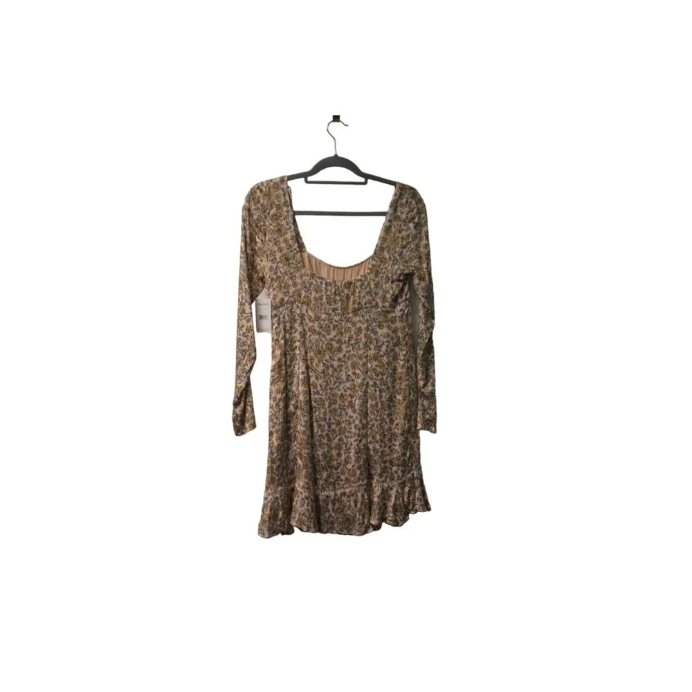 Free People BOHEME MINI DRESS Women Size 8‎ Dress Beige Yellow Floral NWT $128
