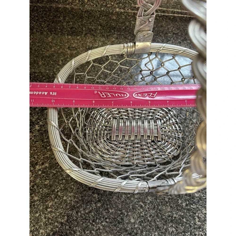 Vintage Aluminum Wire Basket with a Braided Handle‎
