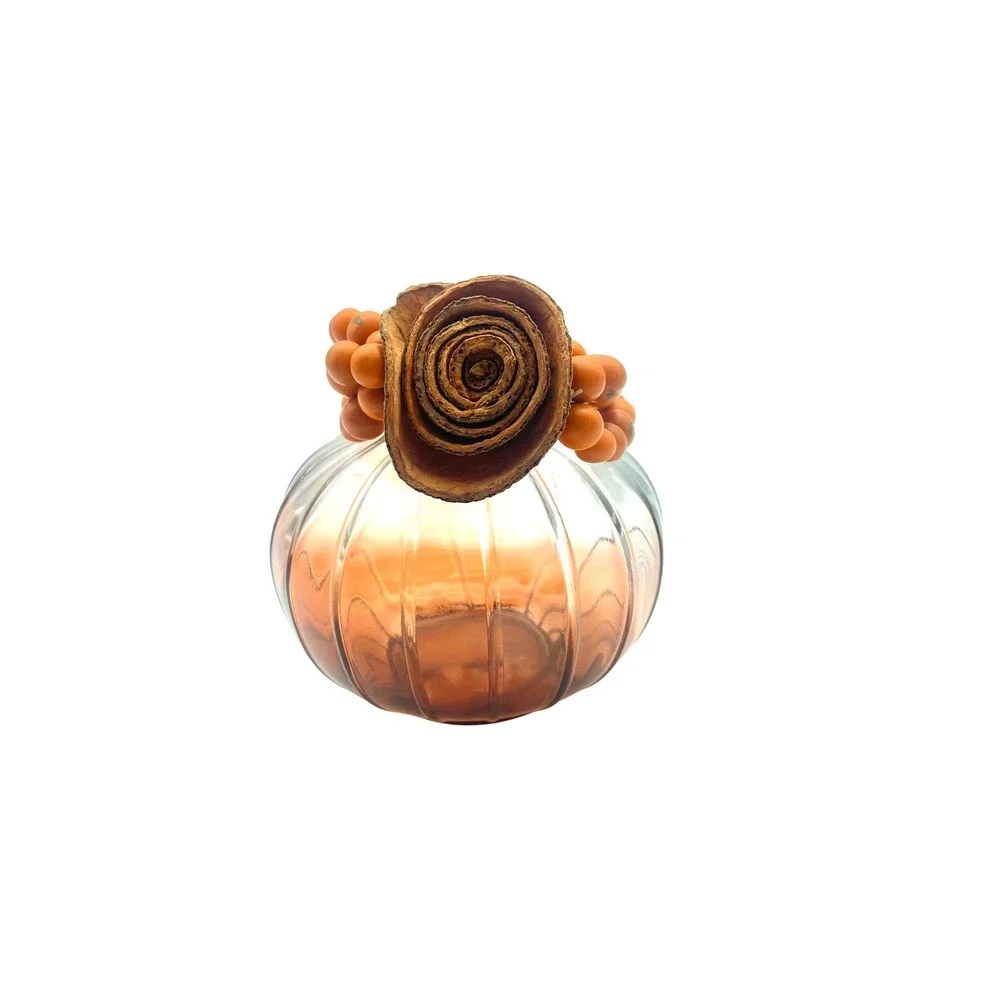 Boho Wood Bead Bracelet with Natural flower‎ Pod Accent - Stretchy orange