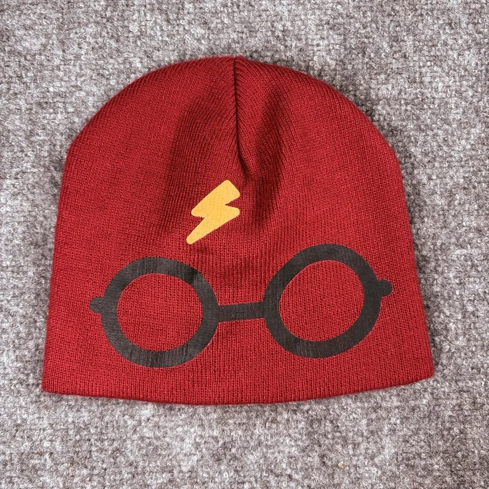 Harry‎ Potter Official Knit Beanie Hat Lightning Bolt Glasses Red Geeky Novelty