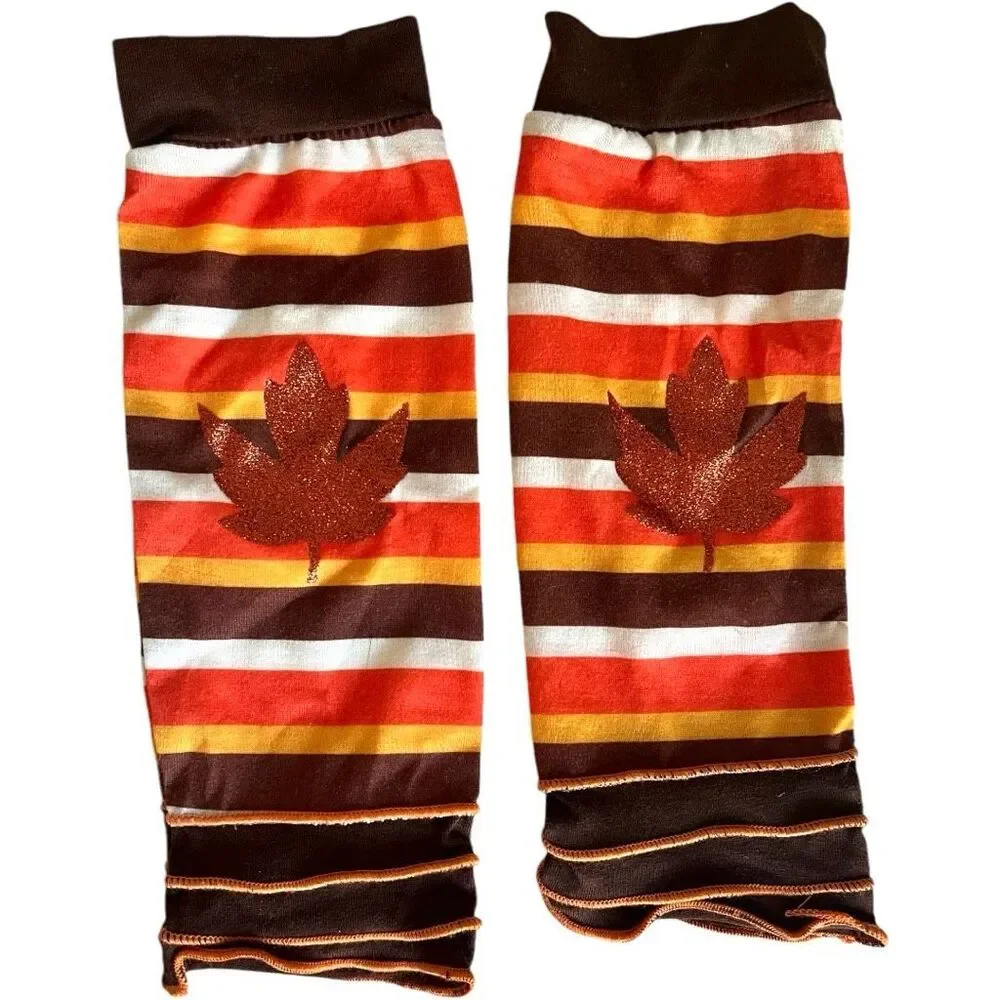 Baby Girls Fall Striped Leaf Ruffle Leg Warmers